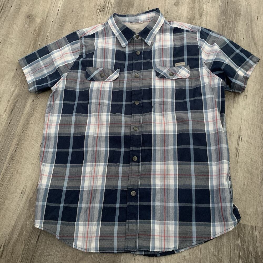 Eddie Bauer Shirt Mens Sz Medium Blue Plaid Vented Fishing Hiking Outdoor